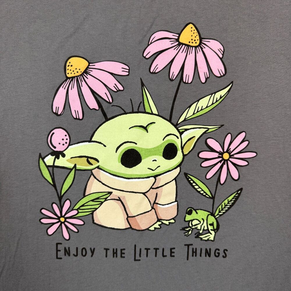 Women's Star Wars Mad Engine Grogu Baby Yoda Mandalorian Flowers & Frog Shirt -S - Picture 3 of 6